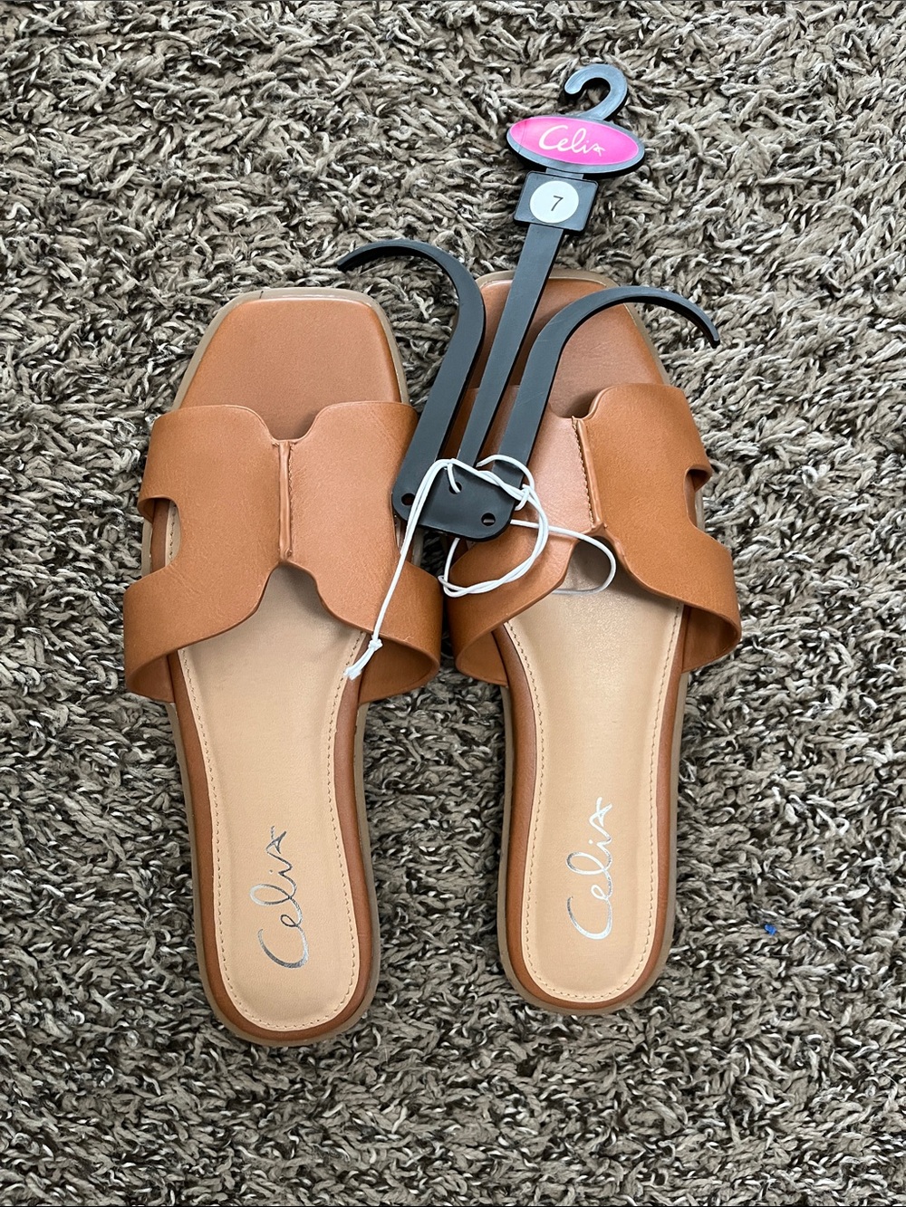 CeliaB Cognac Tan Slip-On Mule Sandals